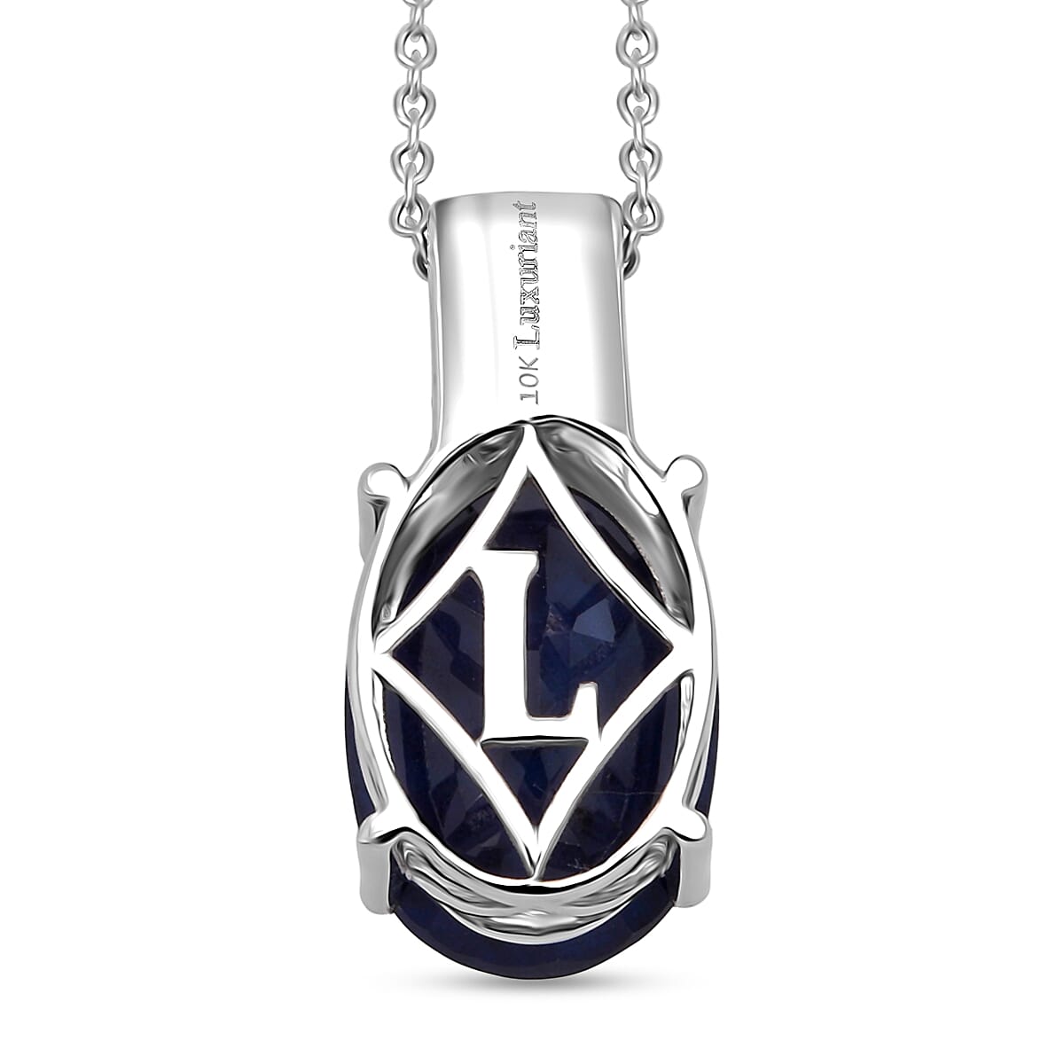 AAA Kanchanaburi Blue Sapphire (DF) and G-H SI Luxuriant Lab Grown Diamond 7.25 ctw Midnight Majesty Pendant Necklace 18 Inches in 10K White Gold