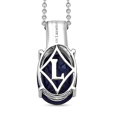 AAA Kanchanaburi Blue Sapphire (DF) and G-H SI Luxuriant Lab Grown Diamond 7.25 ctw Midnight Majesty Pendant Necklace 18 Inches in 10K White Gold