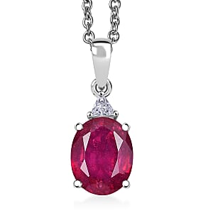 Doorbuster D'Joy Niassa Ruby (FF) and Moissanite 3.75 ctw Trinity of Elegance Pendant Necklace in Rhodium Over Sterling Silver 20 Inches