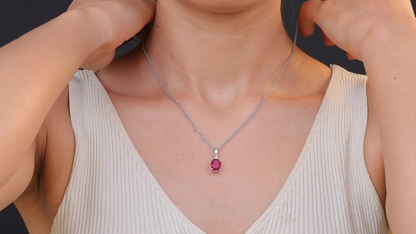 Doorbuster D'Joy Niassa Ruby (FF), Moissanite Pendant Necklace (20 Inches) in Rhodium Over Sterling Silver 4.75 ctw