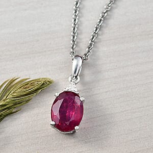 Doorbuster D'Joy Niassa Ruby (FF) and Moissanite 3.75 ctw Trinity of Elegance Pendant Necklace in Rhodium Over Sterling Silver 20 Inches