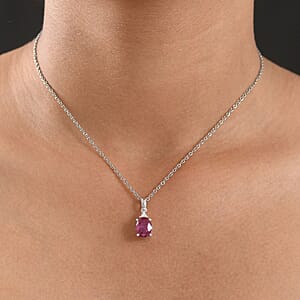 Doorbuster D'Joy Niassa Ruby (FF) and Moissanite 3.75 ctw Trinity of Elegance Pendant Necklace in Rhodium Over Sterling Silver 20 Inches