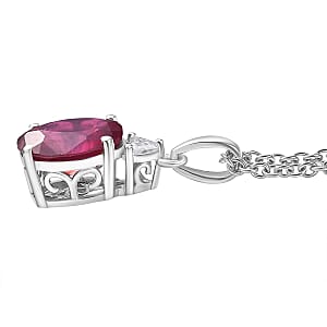 Doorbuster D'Joy Niassa Ruby (FF) and Moissanite 3.75 ctw Trinity of Elegance Pendant Necklace in Rhodium Over Sterling Silver 20 Inches