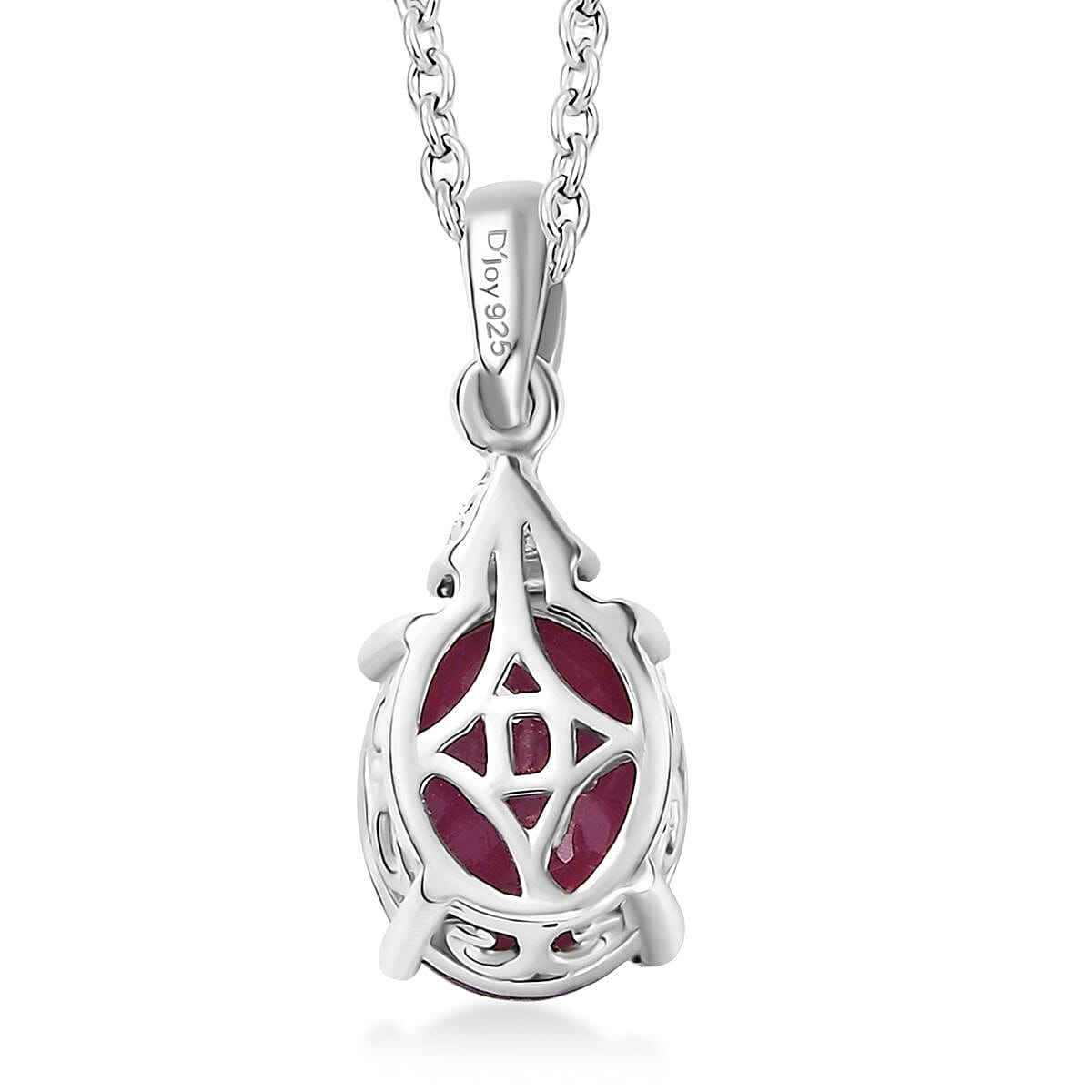 Doorbuster D'Joy Niassa Ruby (FF) and Moissanite 3.75 ctw Trinity of Elegance Pendant Necklace in Rhodium Over Sterling Silver 20 Inches image number 4