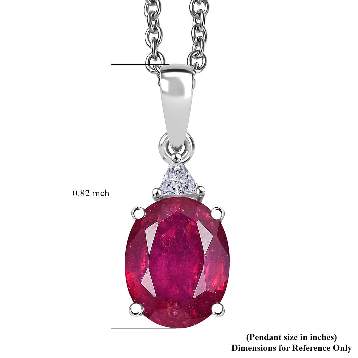 Doorbuster D'Joy Niassa Ruby (FF) and Moissanite 3.75 ctw Trinity of Elegance Pendant Necklace in Rhodium Over Sterling Silver 20 Inches image number 5