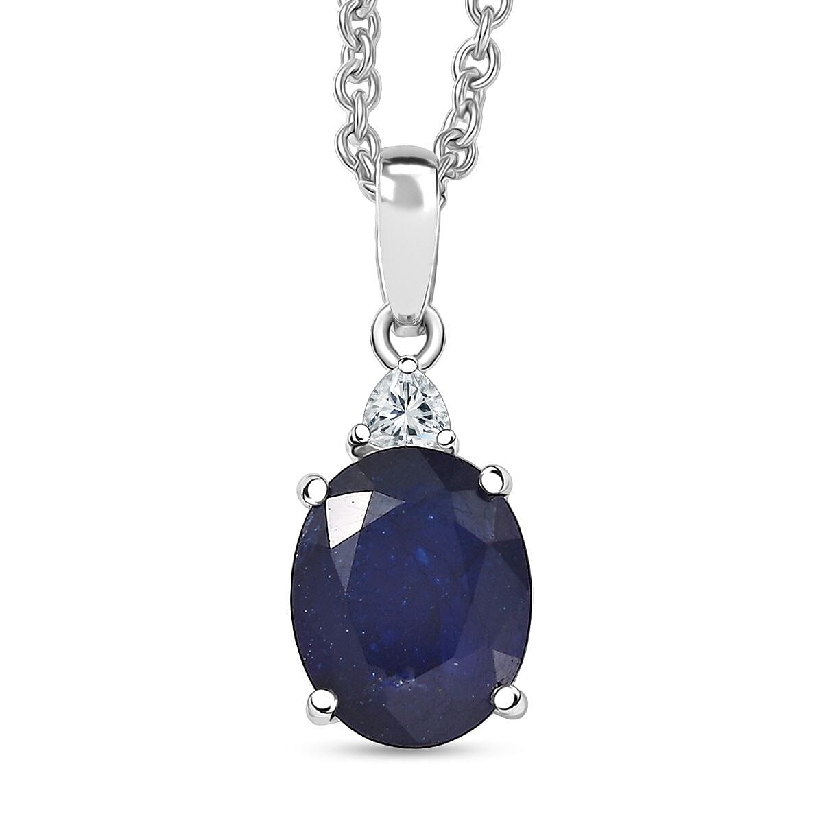 Doorbuster D'Joy Masoala Sapphire (D) and Moissanite 4.15 ctw Trinity of Elegance Pendant Necklace in Rhodium Over Sterling Silver 20 Inches image number 0