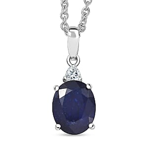 Doorbuster D'Joy Masoala Sapphire (D) and Moissanite 4.15 ctw Trinity of Elegance Pendant Necklace in Rhodium Over Sterling Silver 20 Inches