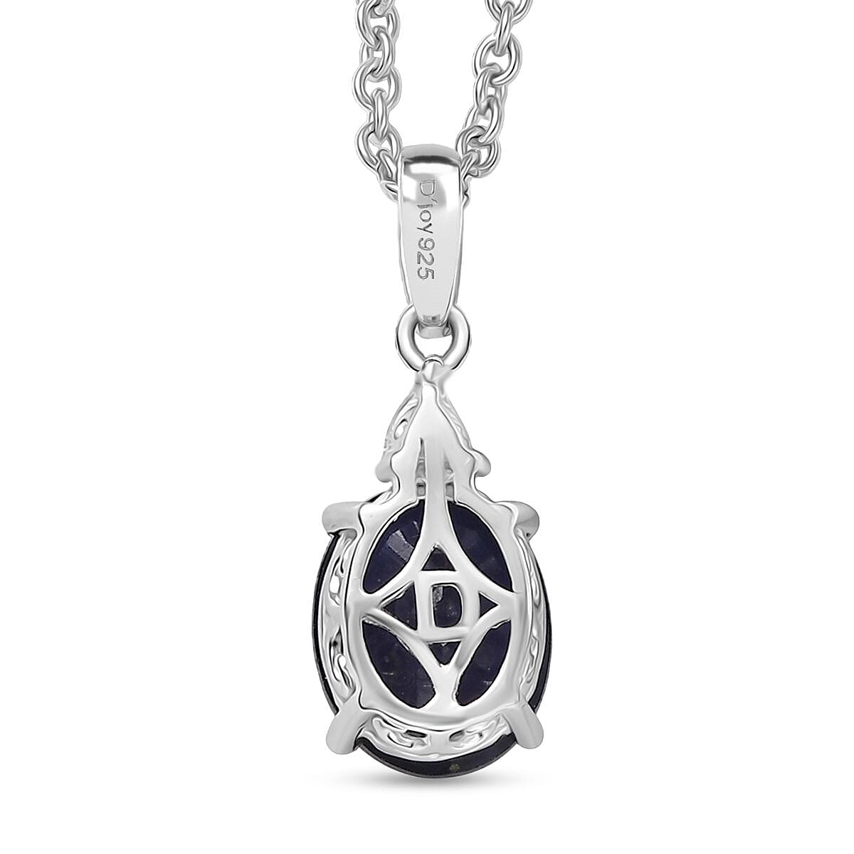 Doorbuster D'Joy Masoala Sapphire (D) and Moissanite 4.15 ctw Trinity of Elegance Pendant Necklace in Rhodium Over Sterling Silver 20 Inches image number 4