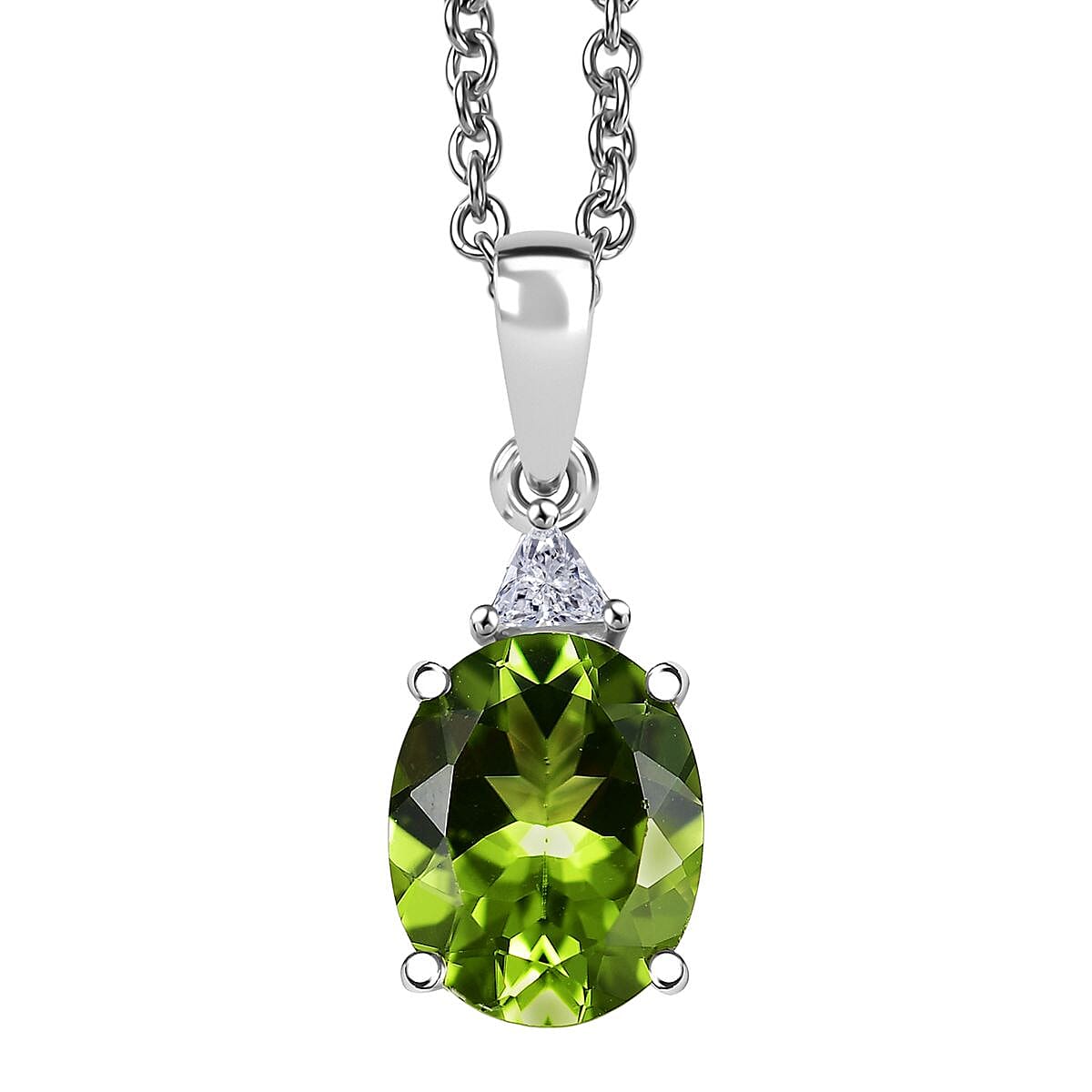 Doorbuster D'Joy Hebei Peridot and Moissanite 2.75 ctw Trinity of Elegance Pendant Necklace in Rhodium Over Sterling Silver 20 Inches image number 0