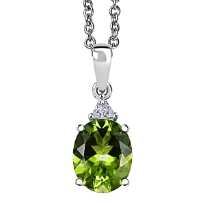 Doorbuster D'Joy Hebei Peridot and Moissanite 2.75 ctw Trinity of Elegance Pendant Necklace in Rhodium Over Sterling Silver 20 Inches