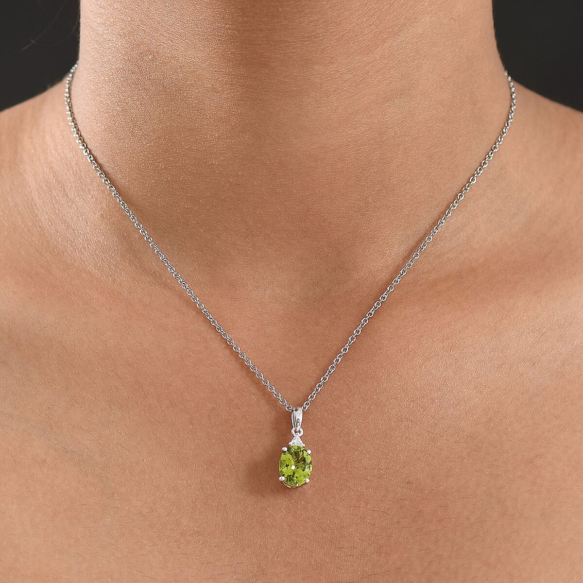 Doorbuster D'Joy Hebei Peridot and Moissanite 2.75 ctw Trinity of Elegance Pendant Necklace in Rhodium Over Sterling Silver 20 Inches image number 2