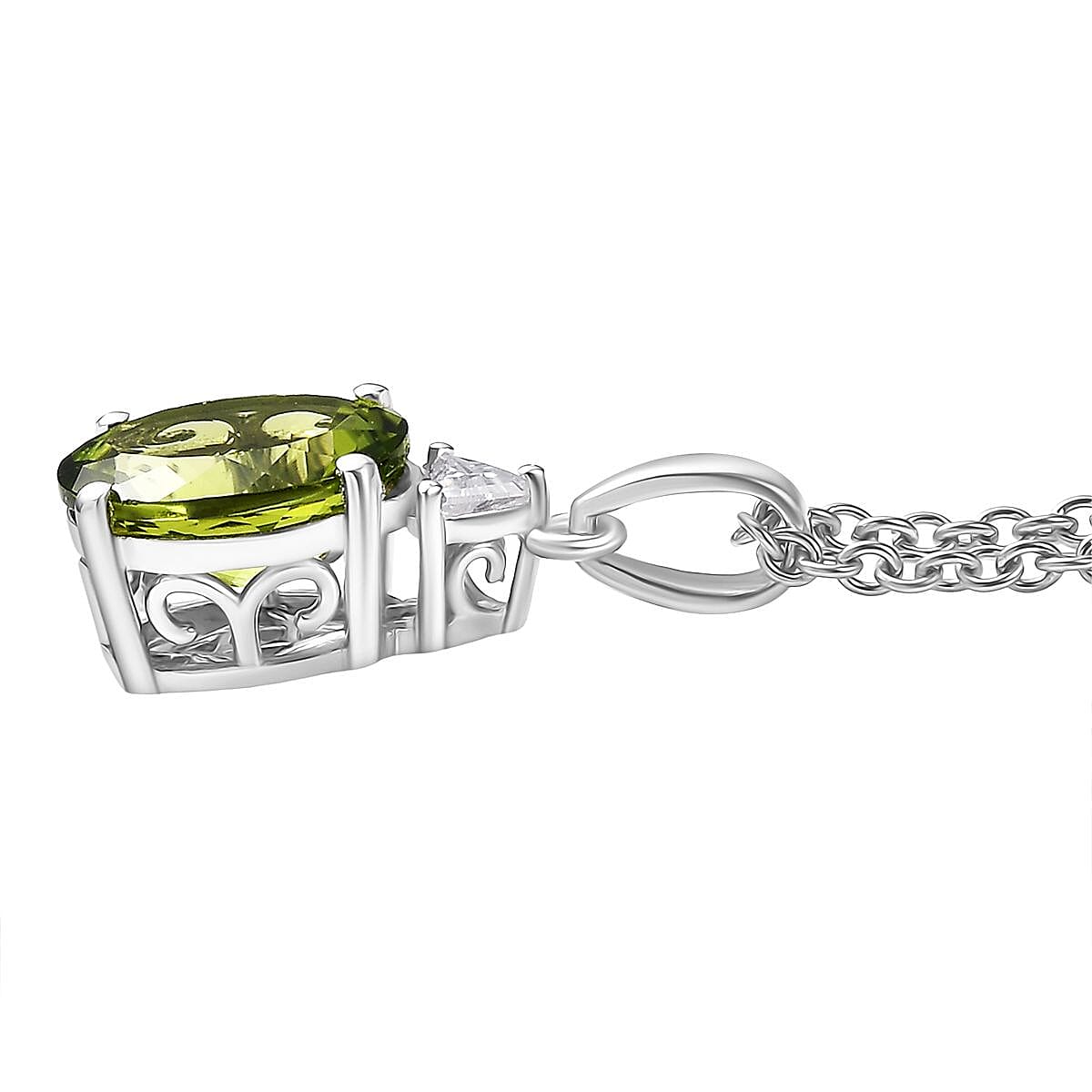 Doorbuster D'Joy Hebei Peridot and Moissanite 2.75 ctw Trinity of Elegance Pendant Necklace in Rhodium Over Sterling Silver 20 Inches image number 3