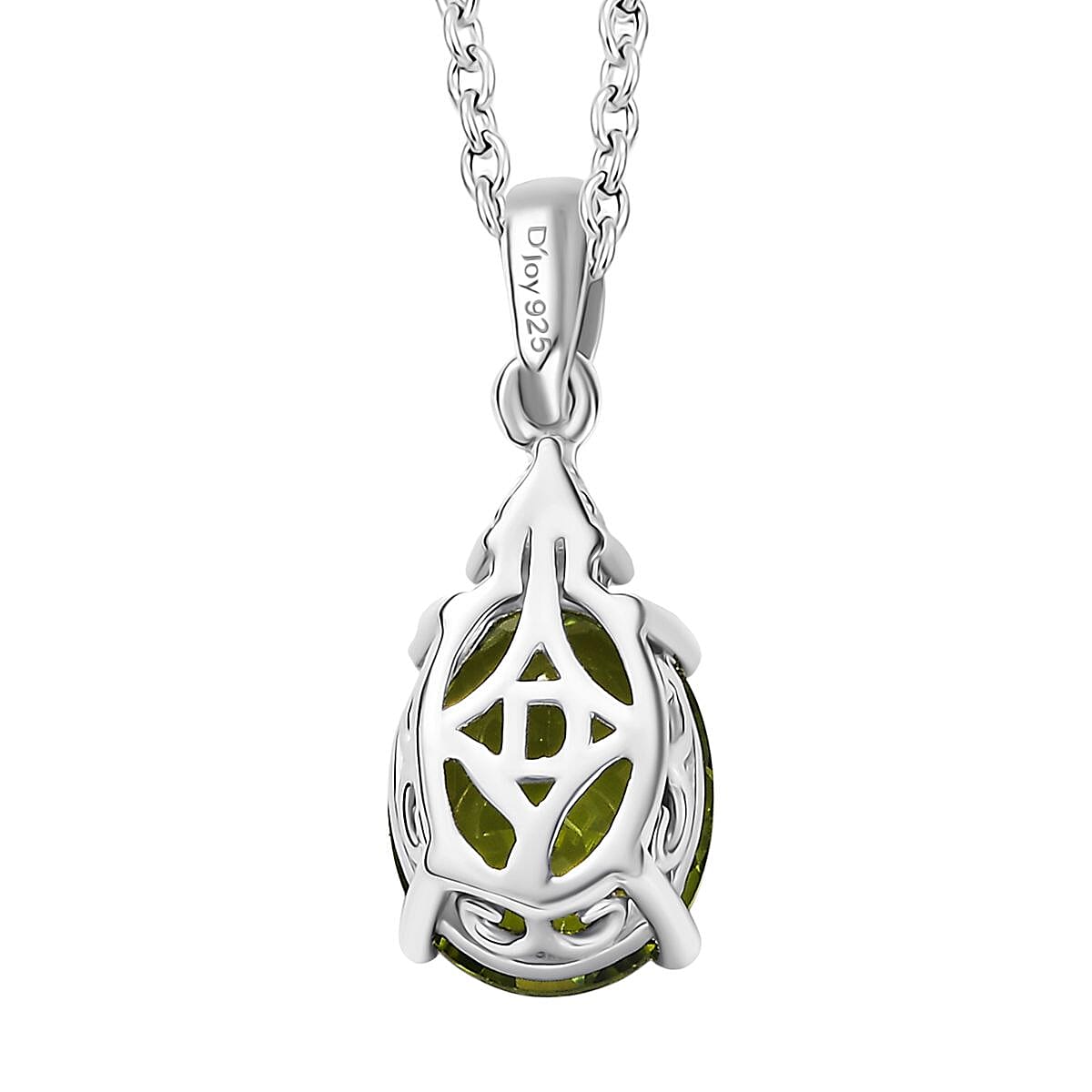 Doorbuster D'Joy Hebei Peridot and Moissanite 2.75 ctw Trinity of Elegance Pendant Necklace in Rhodium Over Sterling Silver 20 Inches image number 4