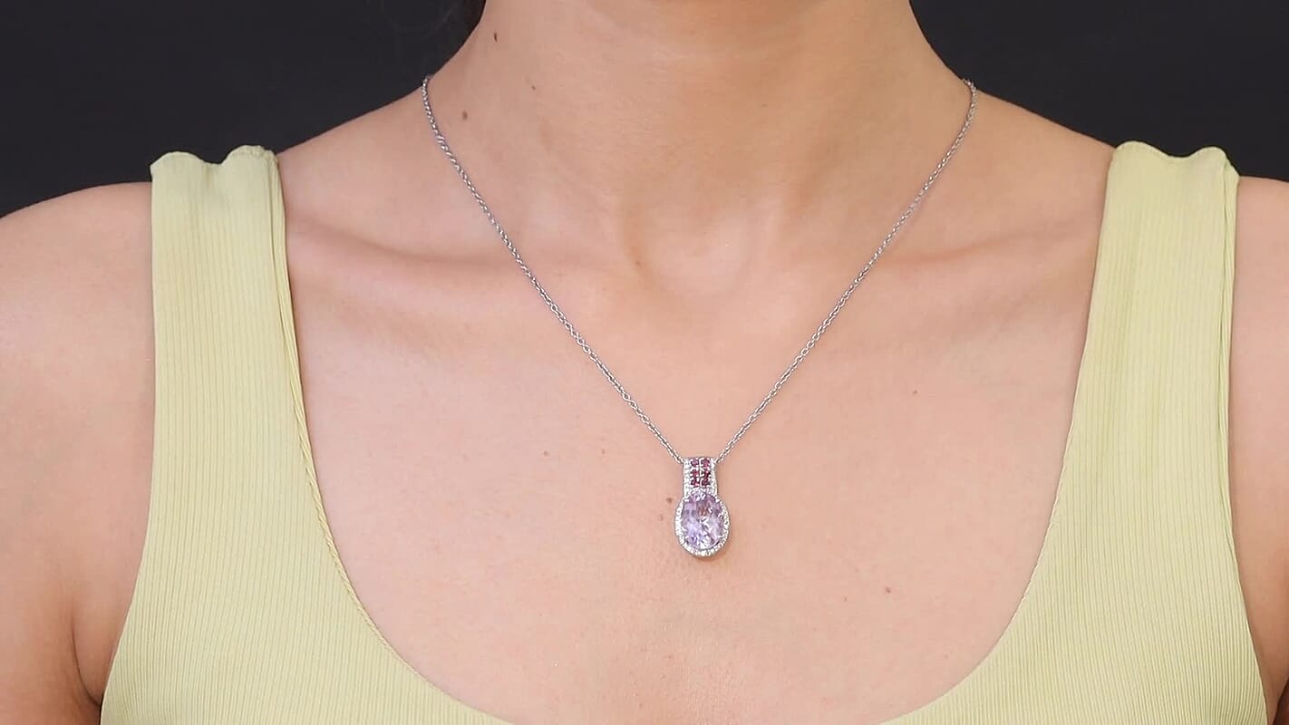 EverTrue Rose De France Amethyst and Multi Gemstone 5.60 ctw Imperial Majesty Pendant in Platinum Bond with Stainless Steel Necklace 20 Inches
