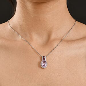 EverTrue Rose De France Amethyst and Multi Gemstone 5.60 ctw Imperial Majesty Pendant in Platinum Bond with Stainless Steel Necklace 20 Inches