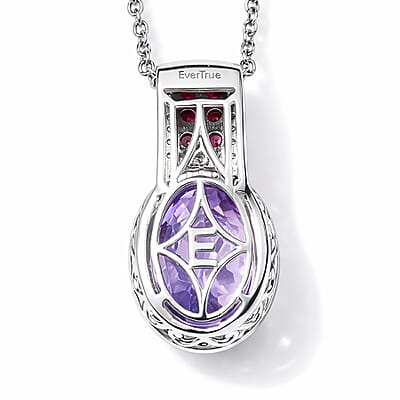EverTrue Rose De France Amethyst and Multi Gemstone 5.60 ctw Imperial Majesty Pendant in Platinum Bond with Stainless Steel Necklace 20 Inches