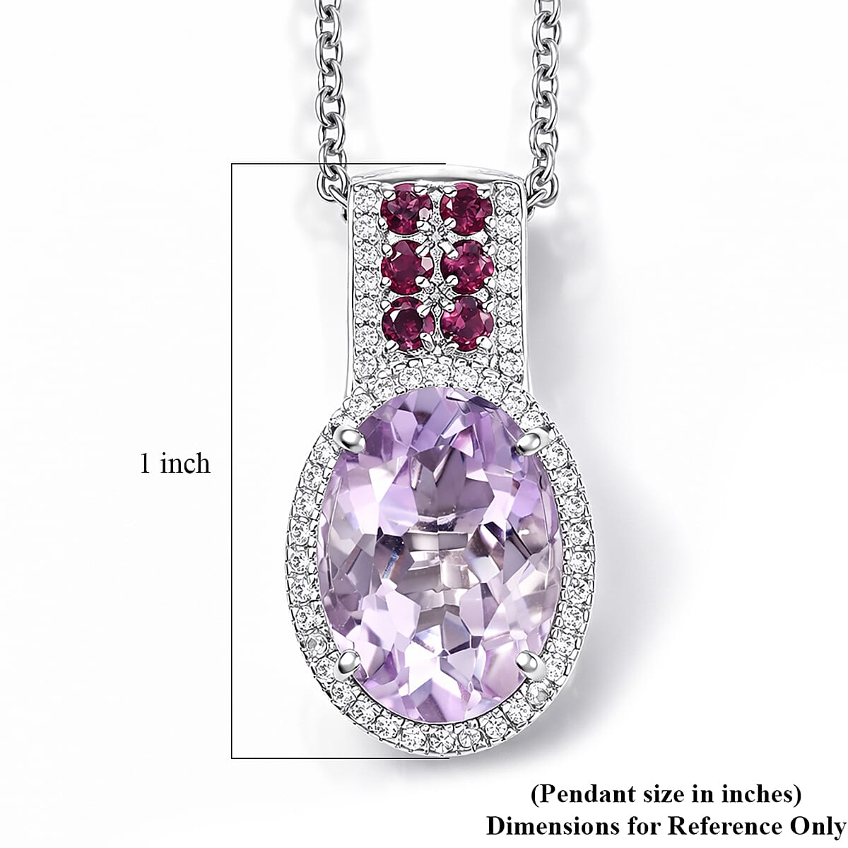 EverTrue Rose De France Amethyst and Multi Gemstone 5.60 ctw Imperial Majesty Pendant in Platinum Bond with Stainless Steel Necklace 20 Inches image number 5