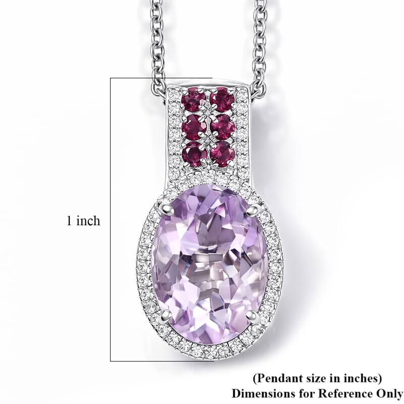 EverTrue Rose De France Amethyst and Multi Gemstone 5.60 ctw Imperial Majesty Pendant in Platinum Bond with Stainless Steel Necklace 20 Inches