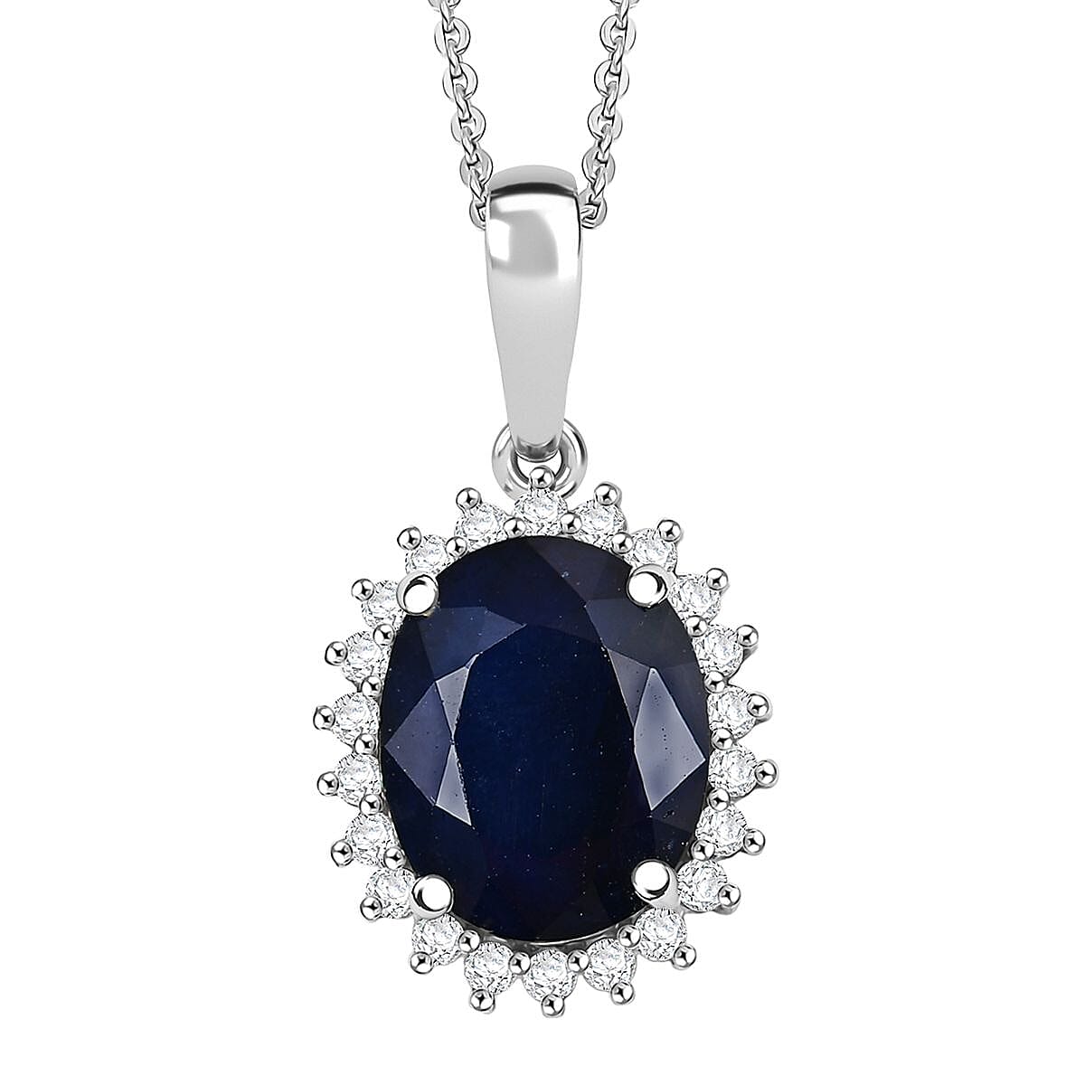 D'Joy Kanchanaburi Blue Sapphire (DF) and Moissanite 4.60 ctw Starlit Aura Pendant with Necklace 20 Inches in Rhodium Over Sterling Silver image number 0