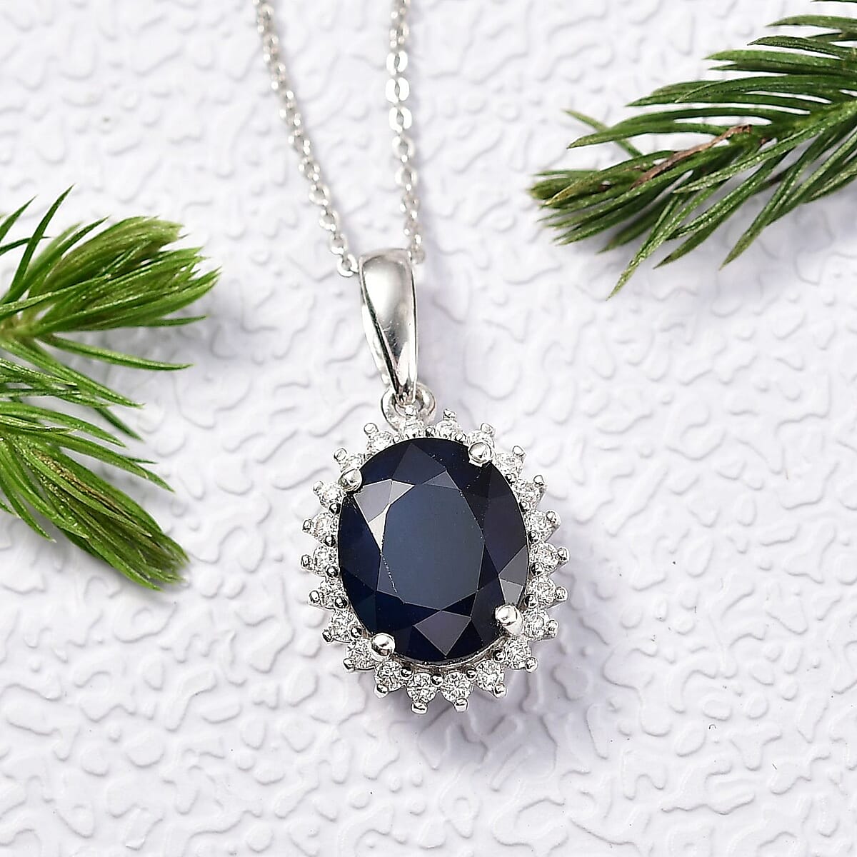 D'Joy Kanchanaburi Blue Sapphire (DF) and Moissanite 4.60 ctw Starlit Aura Pendant with Necklace 20 Inches in Rhodium Over Sterling Silver image number 1