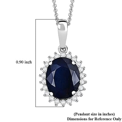 D'Joy Kanchanaburi Blue Sapphire (DF) and Moissanite 4.60 ctw Starlit Aura Pendant with Necklace 20 Inches in Rhodium Over Sterling Silver