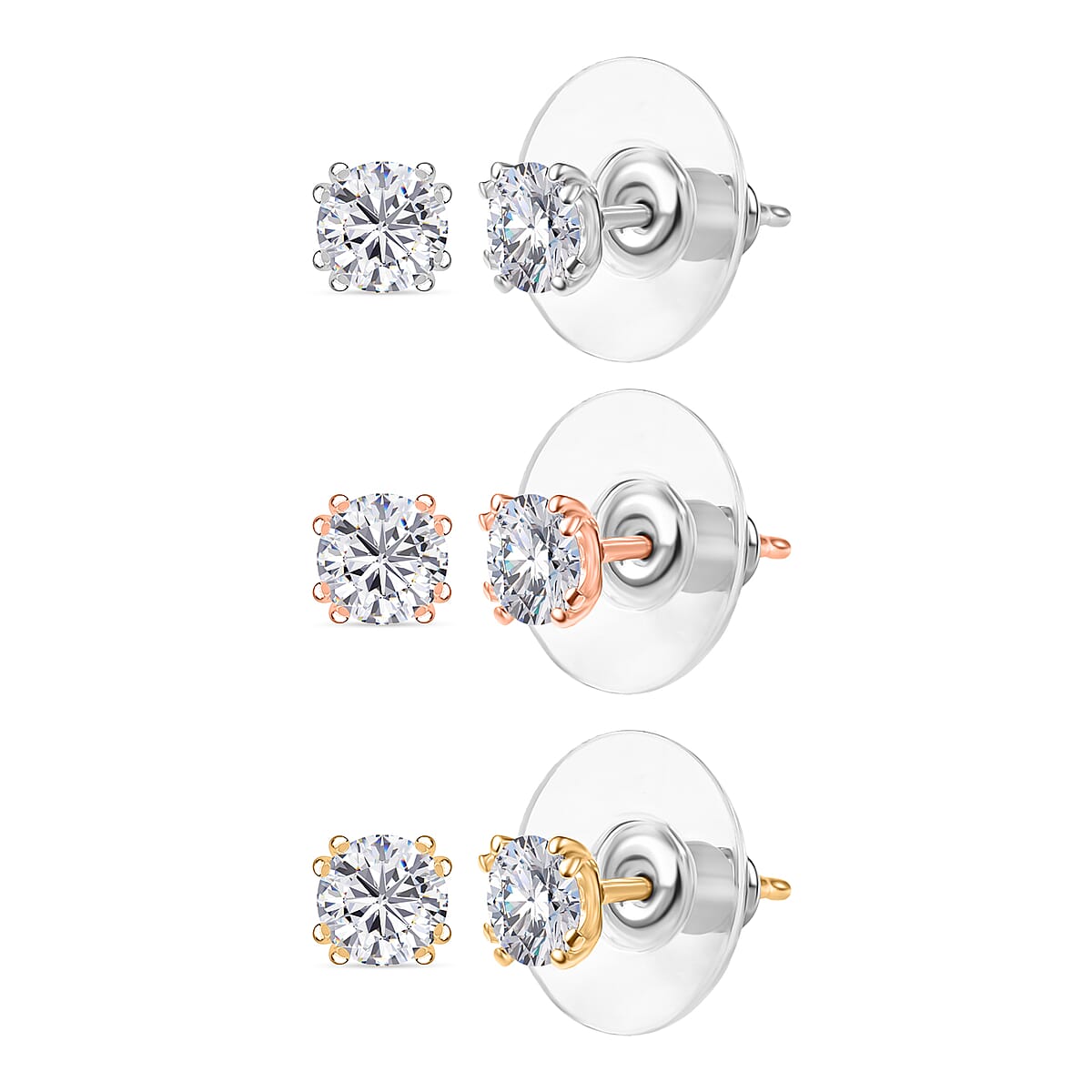 Doorbuster D'Joy Moissanite 2.60 ctw Set of 3 Solitaire Stud Earrings in 18K Vermeil YRG and Rhodium Over Sterling Silver image number 0