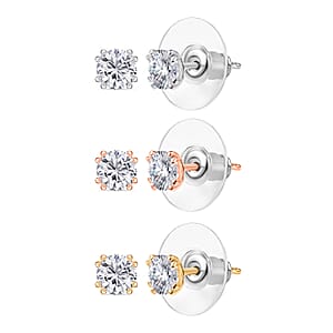 Doorbuster D'Joy Moissanite 2.60 ctw Set of 3 Solitaire Stud Earrings in 18K Vermeil YRG and Rhodium Over Sterling Silver