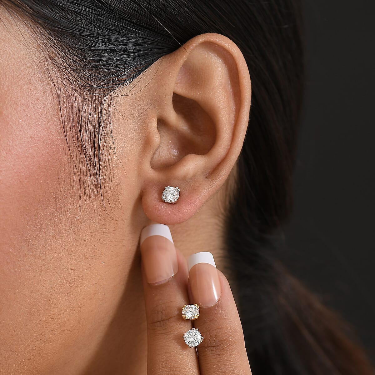 Doorbuster D'Joy Moissanite 2.60 ctw Set of 3 Solitaire Stud Earrings in 18K Vermeil YRG and Rhodium Over Sterling Silver image number 2