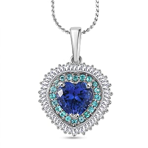 Doorbuster Rhapsody AAAA Tanzanite, Paraiba Tourmaline and Diamond E-F VS 2.60 ctw Heart of Atlantis Pendant Necklace in 950 Platinum 20 Inches 5.40 Grams