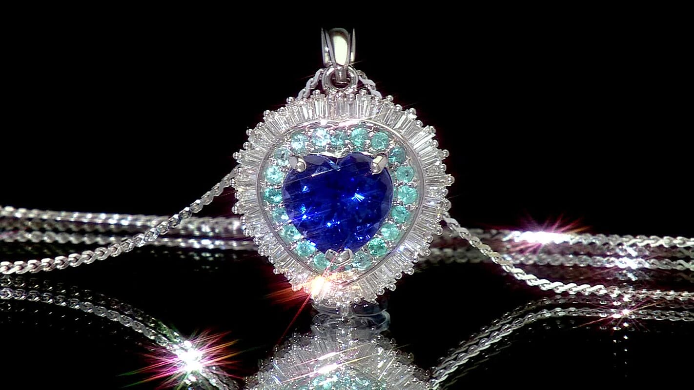 Rhapsody AAAA Tanzanite, Paraiba Tourmaline and Diamond Pendant Necklace in 950 Platinum  2.60 ctw (20 Inches)