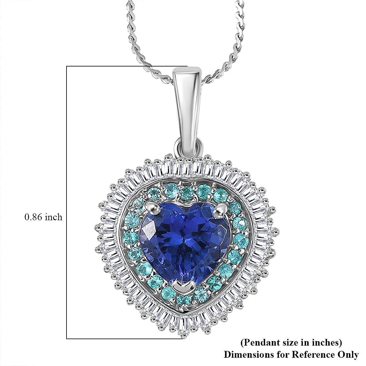 Doorbuster Rhapsody AAAA Tanzanite, Paraiba Tourmaline and Diamond E-F VS 2.60 ctw Heart of Atlantis Pendant Necklace in 950 Platinum 20 Inches 5.40 Grams image number 6