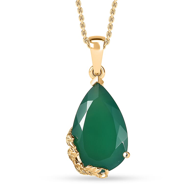 EverTrue Verde Onyx 11.65 ctw Garden Drop Pendant in 18K YG Plated with ION Plated YG Stainless Steel Necklace 20 Inches