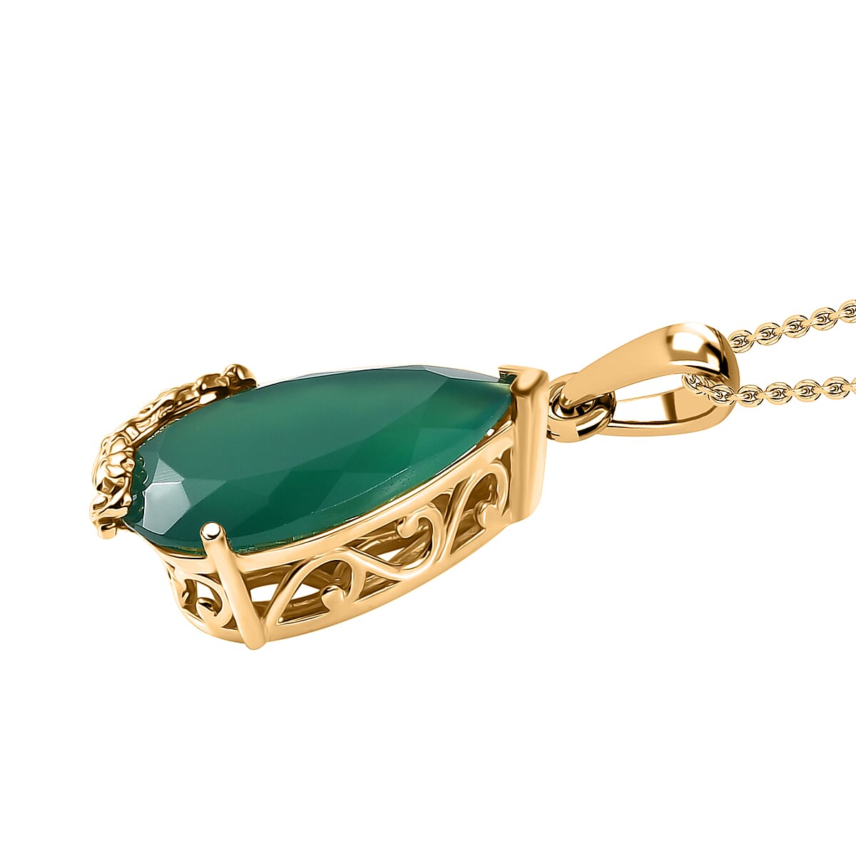 EverTrue Verde Onyx 11.65 ctw Garden Drop Pendant in 18K YG Plated with ION Plated YG Stainless Steel Necklace 20 Inches image number 3