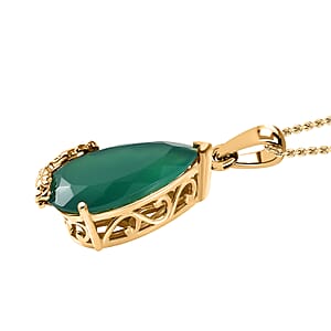 EverTrue Verde Onyx 11.65 ctw Garden Drop Pendant in 18K YG Plated with ION Plated YG Stainless Steel Necklace 20 Inches