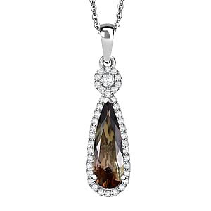 D'Joy Jenipapo Andalusite and Moissanite 3.65 ctw Pendant Necklace (20 Inches) in Rhodium Over Sterling Silver