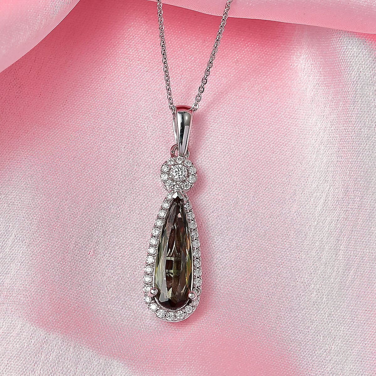 D'Joy Jenipapo Andalusite and Moissanite 3.65 ctw Pendant Necklace (20 Inches) in Rhodium Over Sterling Silver image number 1