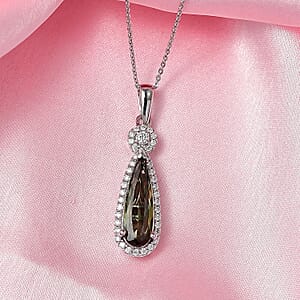D'Joy Jenipapo Andalusite and Moissanite 3.65 ctw Pendant Necklace (20 Inches) in Rhodium Over Sterling Silver