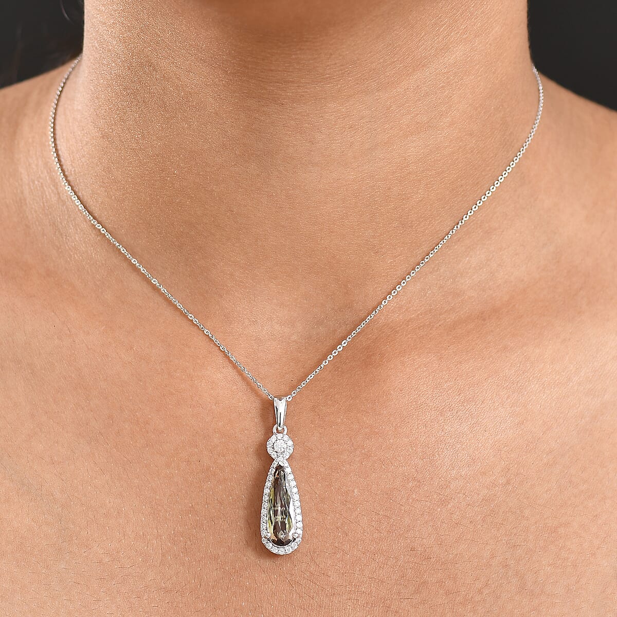 D'Joy Jenipapo Andalusite and Moissanite 3.65 ctw Pendant Necklace (20 Inches) in Rhodium Over Sterling Silver image number 2