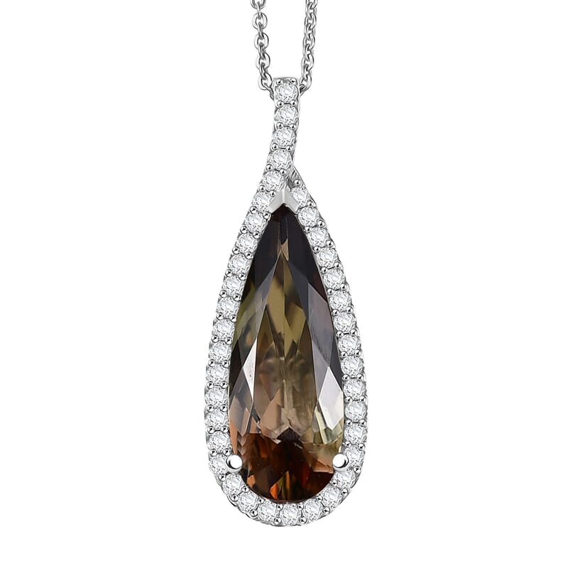 D'Joy Premium Jenipapo Andalusite and Moissanite 5.50 ctw Pendant Necklace in Rhodium Over Sterling Silver 20 Inches