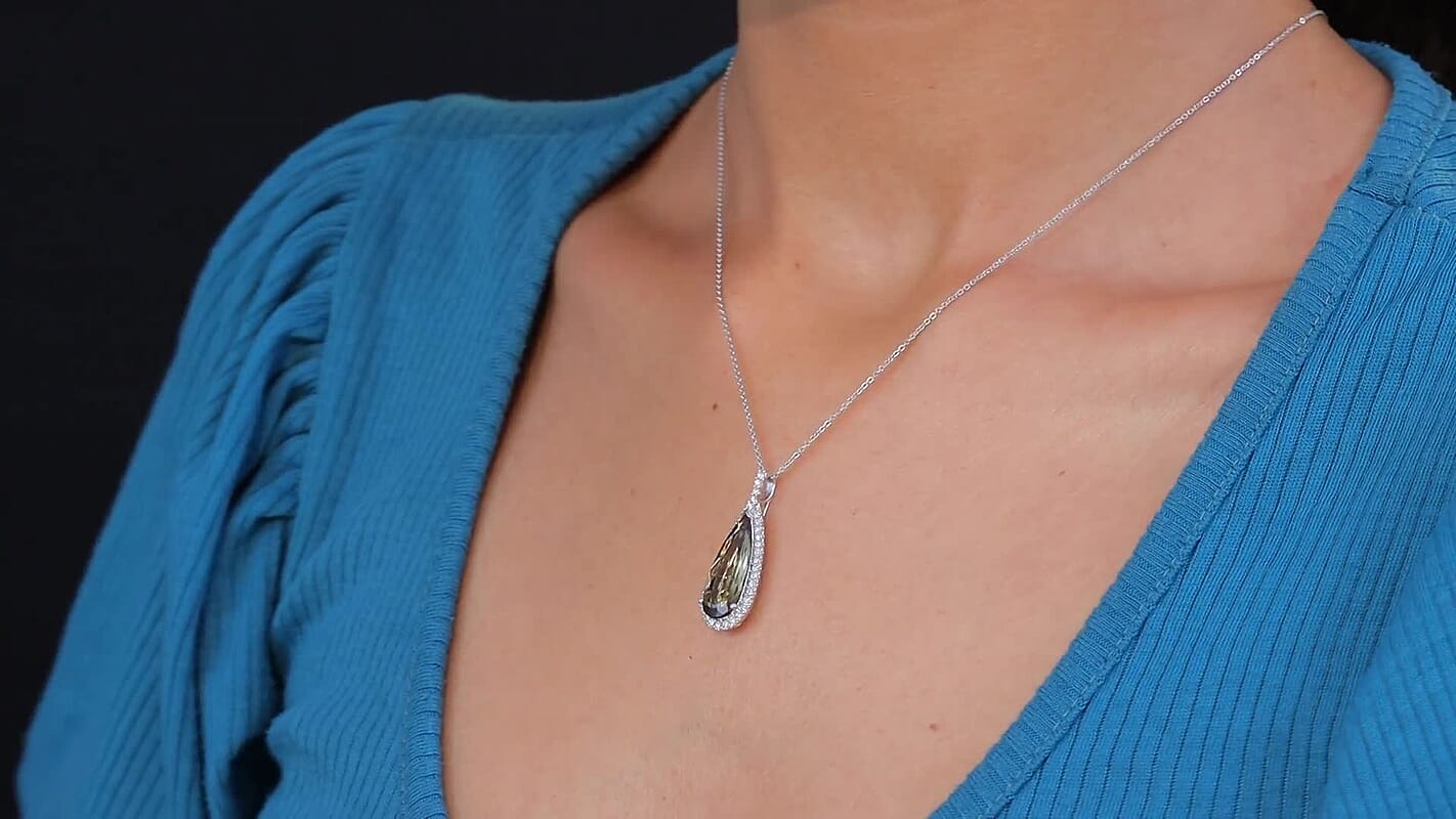 D'Joy Premium Jenipapo Andalusite and Moissanite 5.50 ctw Pendant Necklace in Rhodium Over Sterling Silver 20 Inches