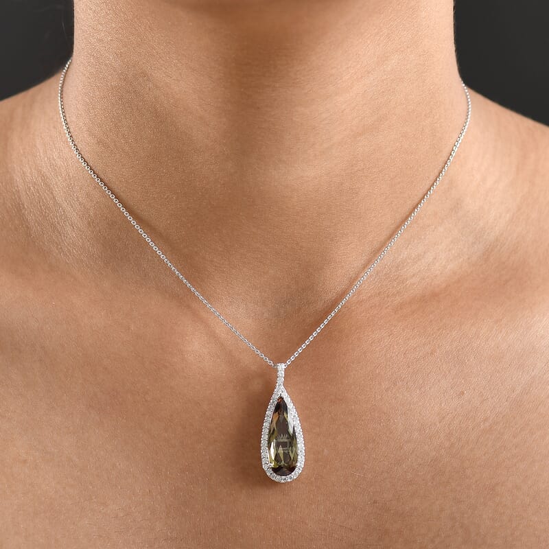 D'Joy Premium Jenipapo Andalusite and Moissanite 5.50 ctw Pendant Necklace in Rhodium Over Sterling Silver 20 Inches