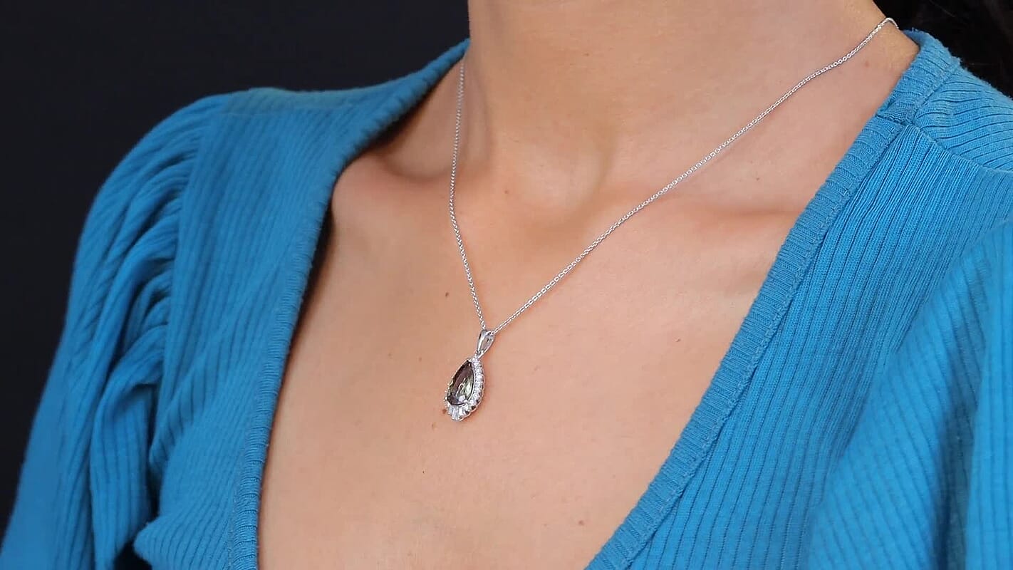 D'Joy Jenipapo Andalusite and Moissanite 2.65 ctw Pendant Necklace in Rhodium Over Sterling Silver 20 Inches