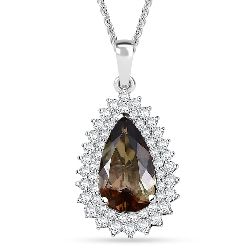 D'Joy Jenipapo Andalusite and Moissanite 2.00 ctw Pendant Necklace in Rhodium Over Sterling Silver 20 Inches