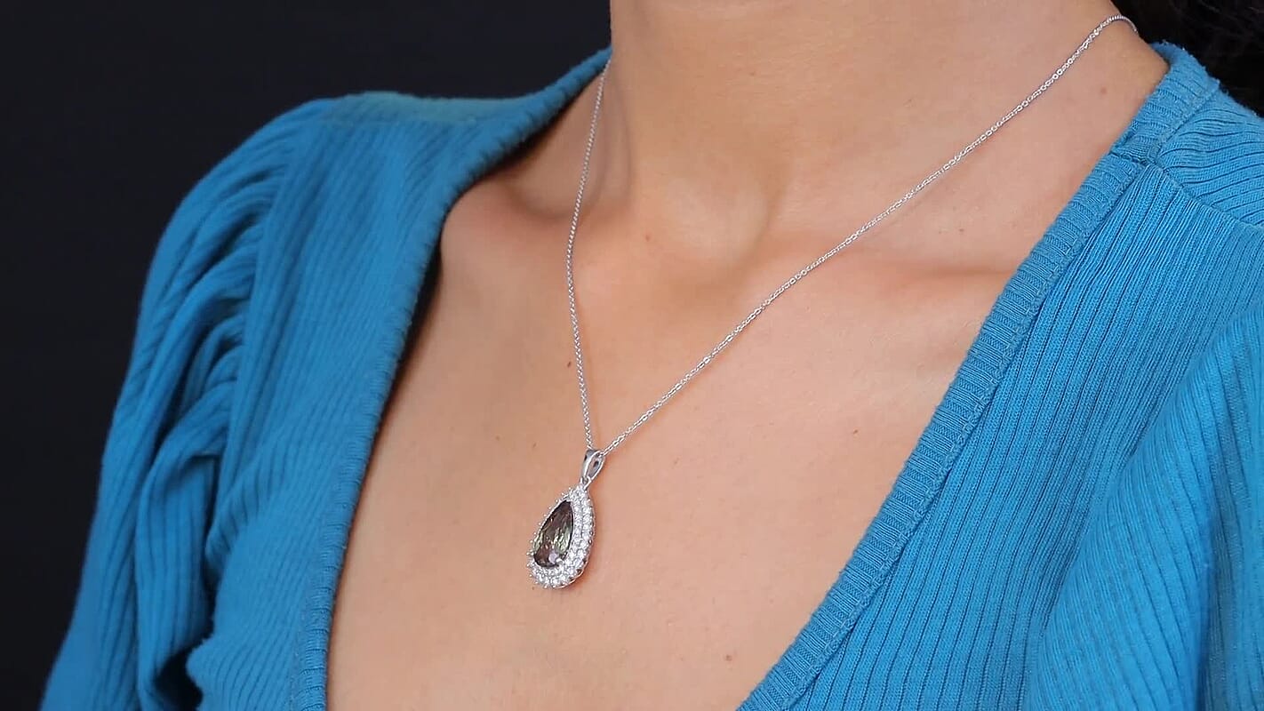 D'Joy Jenipapo Andalusite and Moissanite 2.00 ctw Pendant Necklace in Rhodium Over Sterling Silver 20 Inches