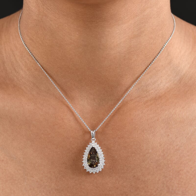 D'Joy Jenipapo Andalusite and Moissanite 2.00 ctw Pendant Necklace in Rhodium Over Sterling Silver 20 Inches
