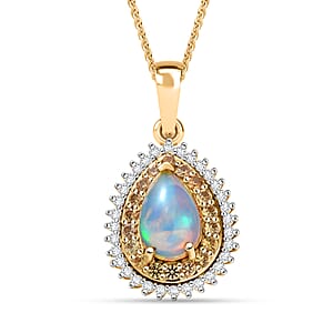 D'Joy Premium Ethiopian Welo Opal and Multi Gemstone 1.30 ctw Tear of Fire Pendant Necklace in 18K Vermeil Yellow Gold Over Sterling Silver 20 Inches