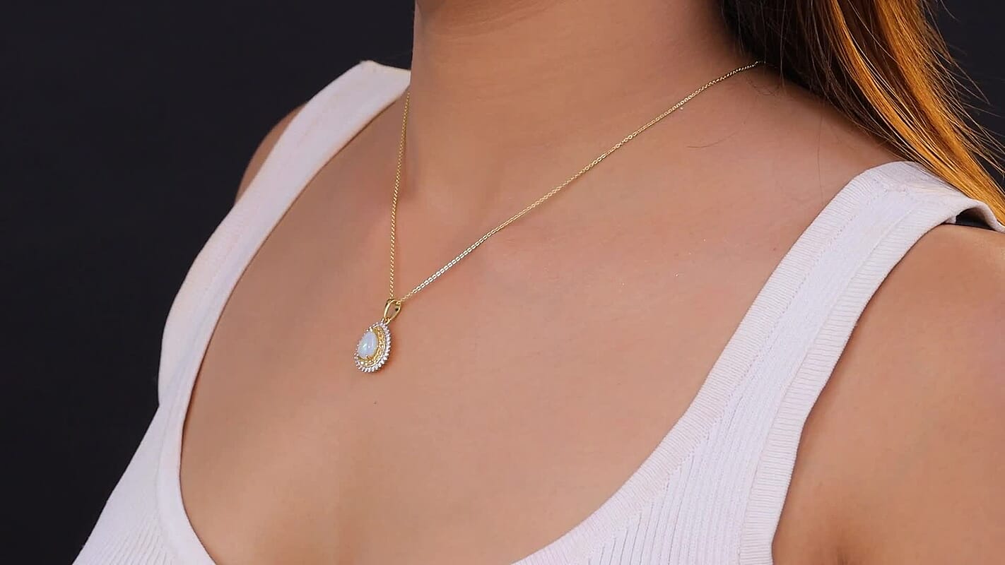 D'Joy Premium Ethiopian Welo Opal and Multi Gemstone 1.30 ctw Tear of Fire Pendant Necklace in 18K Vermeil Yellow Gold Over Sterling Silver 20 Inches