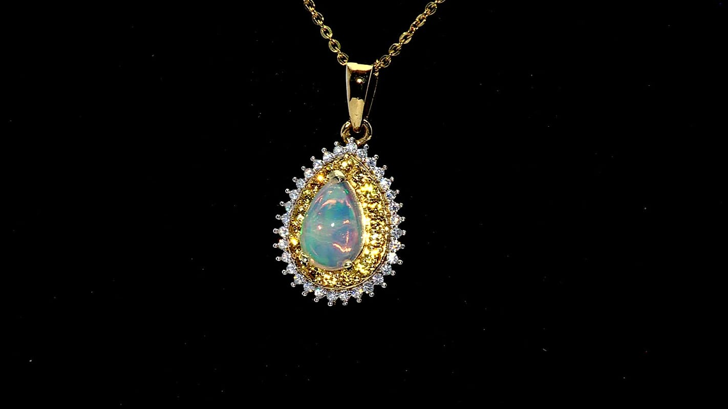 D'Joy Premium Ethiopian Welo Opal and Multi Gemstone 1.30 ctw Tear of Fire Pendant Necklace in 18K Vermeil Yellow Gold Over Sterling Silver 20 Inches
