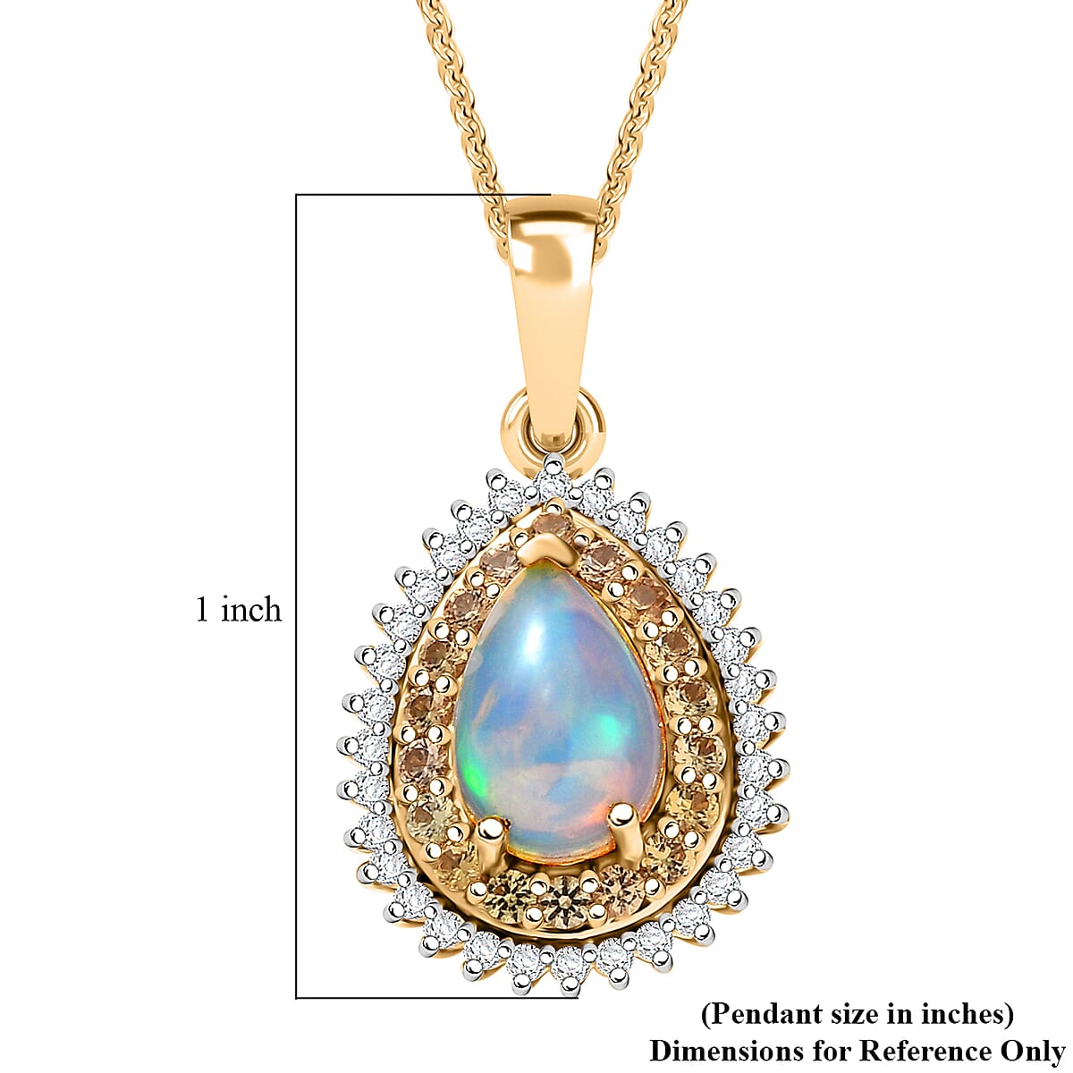 D'Joy Premium Ethiopian Welo Opal and Multi Gemstone 1.30 ctw Tear of Fire Pendant Necklace in 18K Vermeil Yellow Gold Over Sterling Silver 20 Inches image number 6