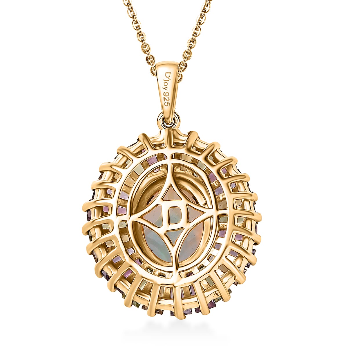 D'Joy Premium Ethiopian Welo Opal and Multi Gemstone 3.65 ctw Crown of Flames Pendant Necklace in 18K Vermeil Yellow Gold Over Sterling Silver 20 Inches image number 4
